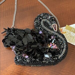 Black Swan Beaded Bag Purse Made in India TJ Maxx